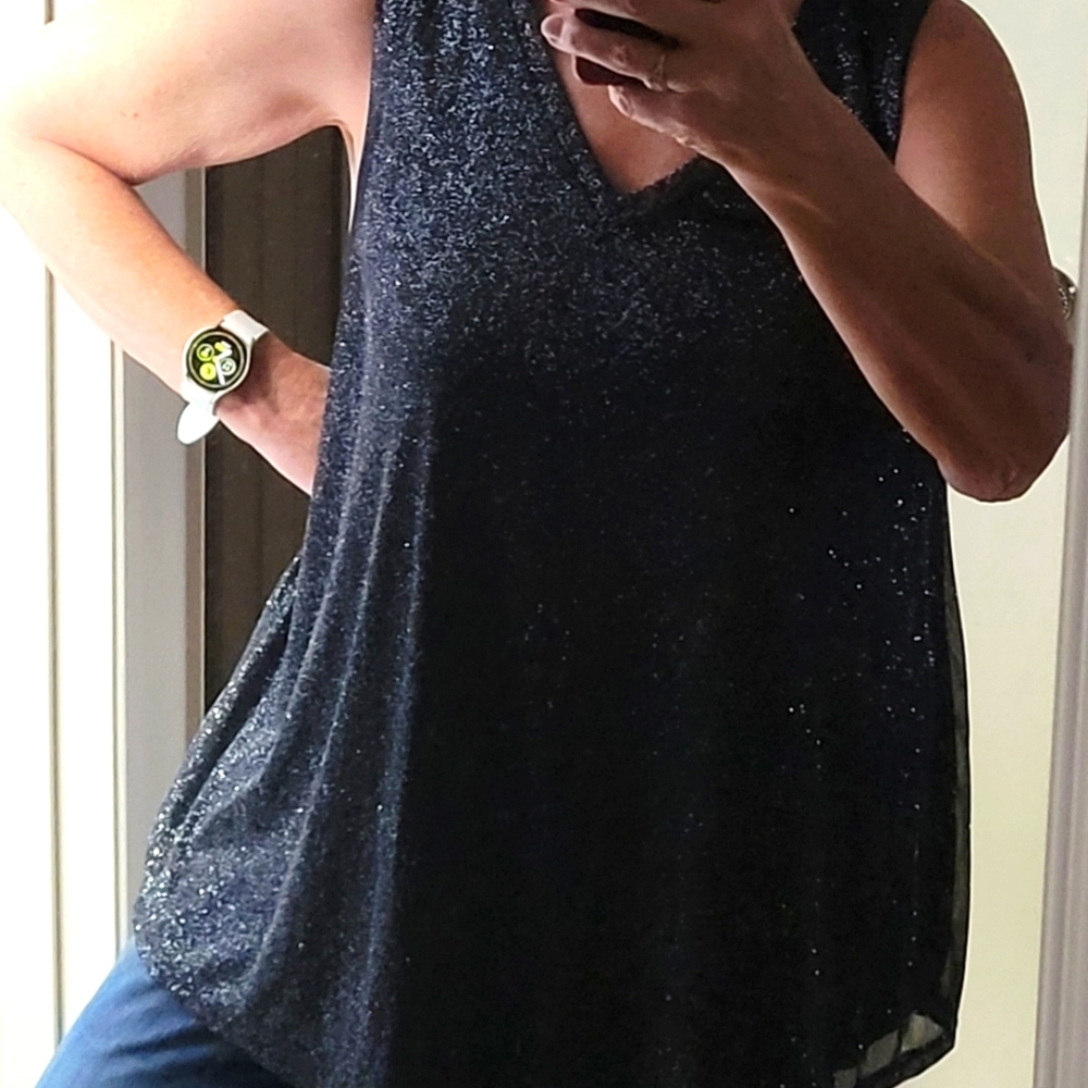 Simply Emma Top Women's Size 1X Black Sparkly Sleeveless Sheer Lined NWOT
